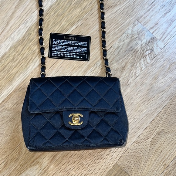 CHANEL Bags Authentic Black Satin Chanel Bag With Gold Hardware
